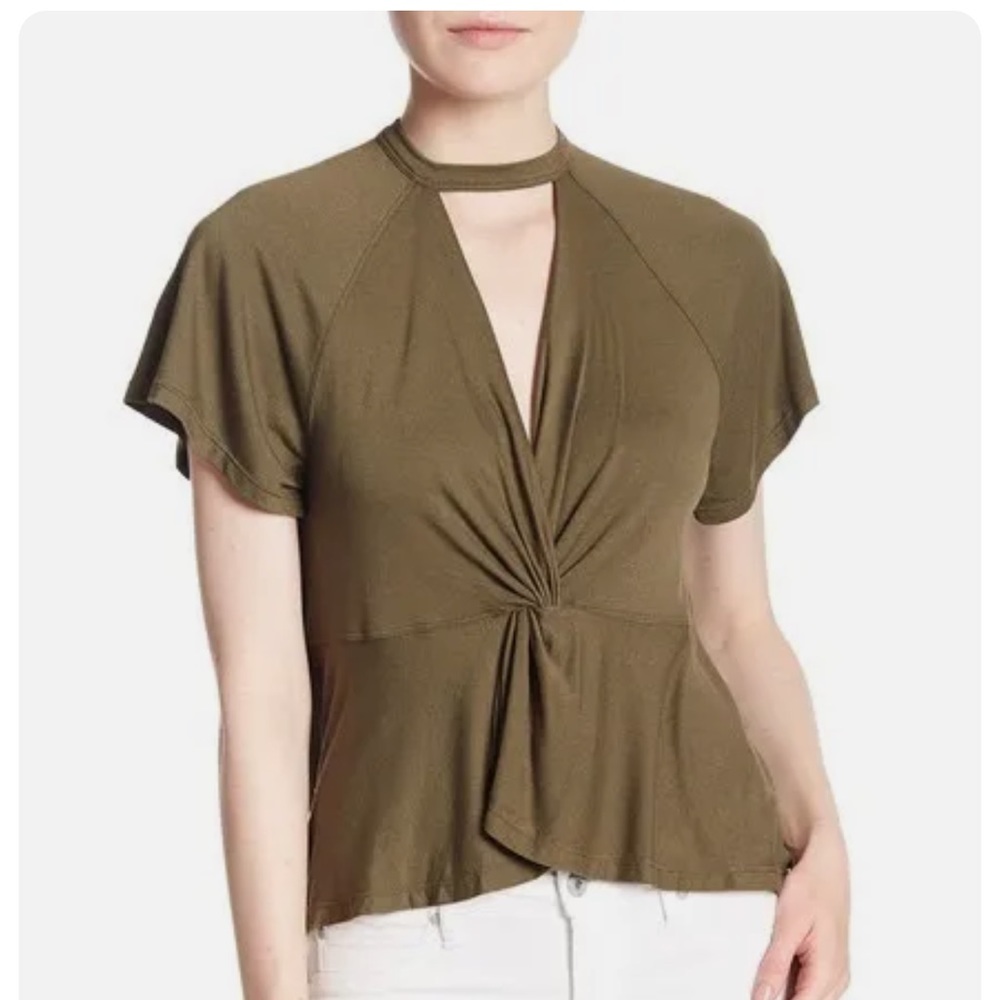FREE PEOPLE Just a Twist Moss Green Choker Twist Front Top